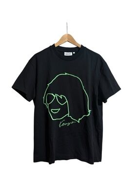 Kenzo Black Short-Sleeve Tee with Neon Green Outline Graphic